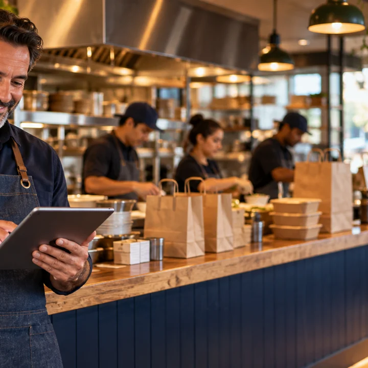 Restaurant team preparing takeaway orders